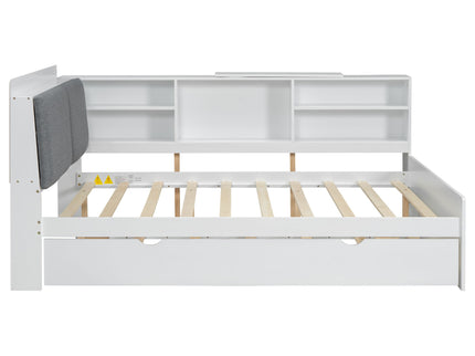 Platform Bed With Trundle, Shelves, And Storage Headboard