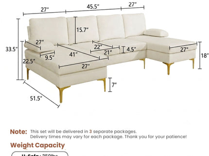 U - Shaped Sectional Sofa With Double Chaise
