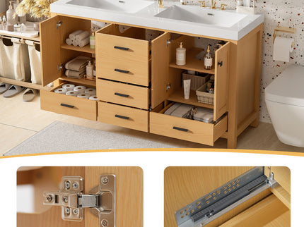 Bathroom Vanity With Double Sink, Soft Close Doors & Drawers Handles - Wood