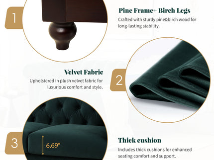 Chesterfield Loveseat Sofa, 2 Person Rolled Arm Upholstered Couch