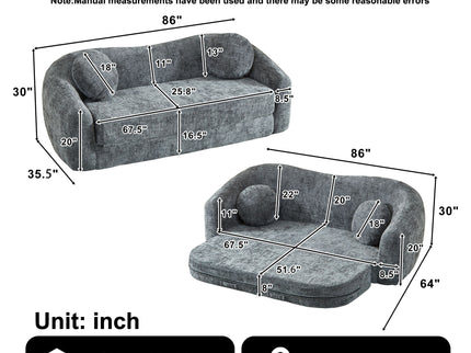 Curved Convertible Sofa, 2 In 1 Frameless Folding Sofa Bed With Pull Out Base And Deep Seat