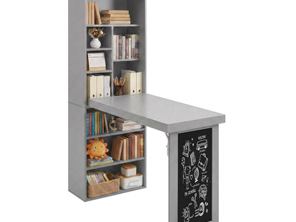 Folding Desk With Storage, Foldable Convertible Writing Table With Blackboard And Shelves For Home Office