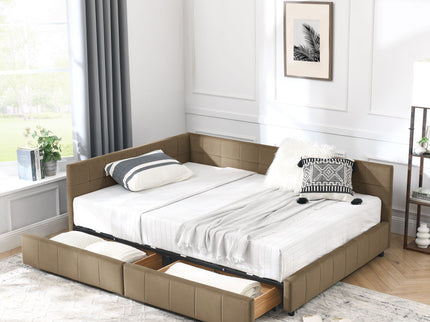 Storage Upholstered Tufted Bed Frame With Backrest And Armrests