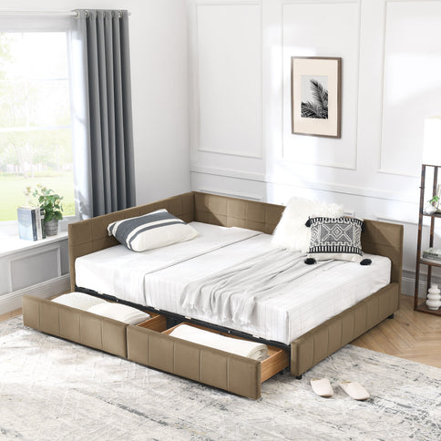 Storage Upholstered Tufted Bed Frame With Backrest And Armrests