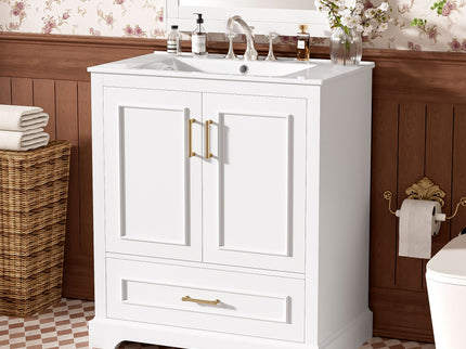 Bathroom Vanity With Sink, 1 Divided Drawer And 2 Soft Close Doors With Double Shelf