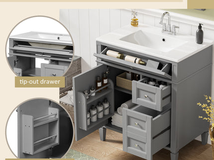 Bathroom Vanity With Top Sink, 2 Drawers & Tip Out Drawer
