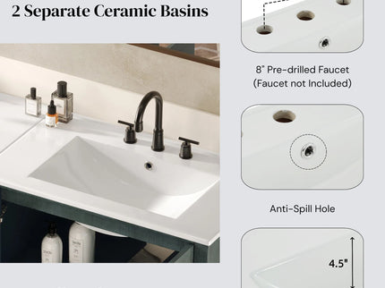 Vintage Double Sink Bathroom Vanity Set With Ceramic Sinks