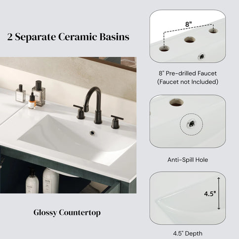 Vintage Double Sink Bathroom Vanity Set With Ceramic Sinks