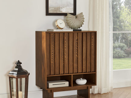 Sideboard Buffet Cabinet With Grille Slat Design With 3 Doors And Adjustable Shelves