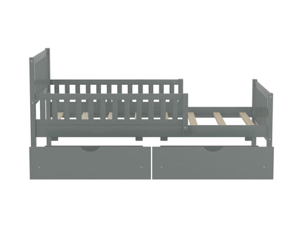 Platform Bed With Guardrails On Both Sides And 2 Storage Drawers
