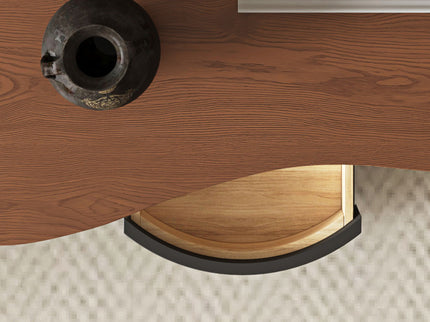 Cloud Coffee Table With 2 Drawers & Multi Layer Storage - Dark Walnut / Matt Black