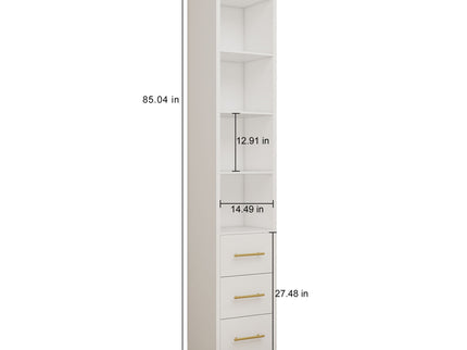 Tall Storage Cabinet With 3 Drawers For Bedroom - White