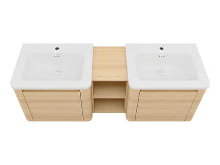 Wall Mounted Bathroom Vanity With Sink And Storage Shelves, Soft Close Doors