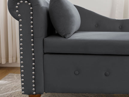 Chaise Lounge Indoor, Lounge Chair For Bedroom With Storage & Pillow, Modern Upholstered Rolled Arm Chase Lounge For Sleeping With Nailhead Trim For Living Room Bedroom Office