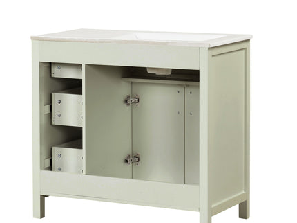 36" Bathroom Vanity With Sink, 2 Doors, 3 Drawers, Rectangular - White