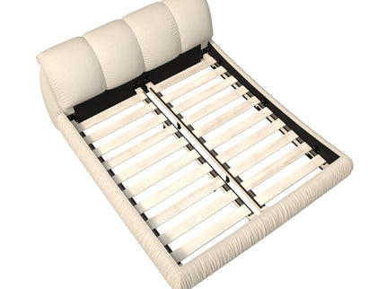 Luxury Upholstered Platform Bed With Oversized Padded Backrest And Solid Wood Frame