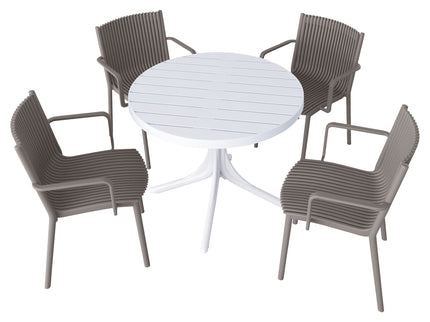 4 Modern Stackable Plastic Armchair Matched With Round Table