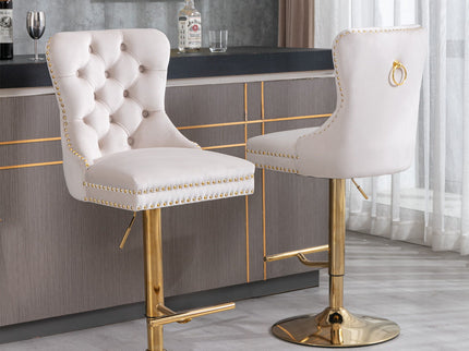 Thick Swivel Barstools Adjusatble Seat Height From 25-33", Modern Upholstered Bar Stools With Backs Comfortable Tufted For Home Pub And Kitchen Island (Set of 2)