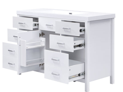 47.25" Modern Bathroom Vanity With Sink, Soft Close Single Door & 6 Drawers - White