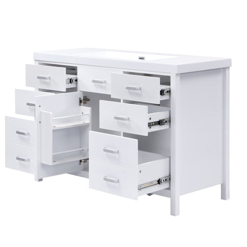 47.25" Modern Bathroom Vanity With Sink, Soft Close Single Door & 6 Drawers - White