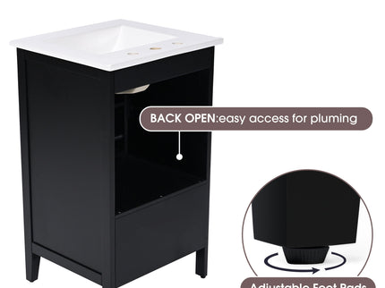 Modern Bathroom Vanity With Sink, Cabinet Storage, Drawer & Adjustable Feet