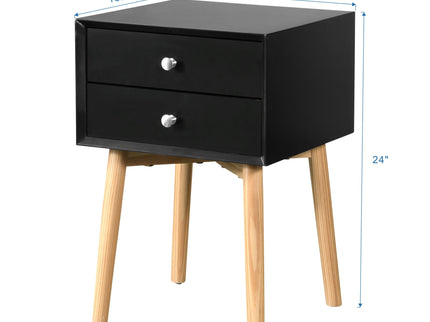 Side Table With 2 Drawer, Mid-Century Modern Storage Cabinet For Bedroom