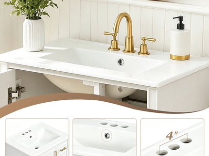 Modern Bathroom Vanity With Sink, Soft Close Doors, 3 Drawers