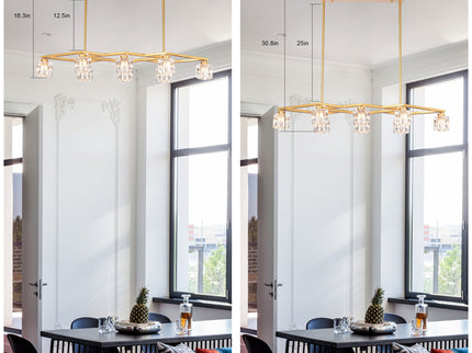 Crystal Chandelier For Dining Room, 8 Light Kitchen Chandelier Light Fixture Modern Metal Industrial Chandeliers For Farmhouse Entryway Living Room (8*G9 Bulbs Included) - Matte Gold