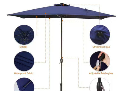 Rectangular Patio Umbrella With Crank Tilt, Polyester UV-Resistant Canopy