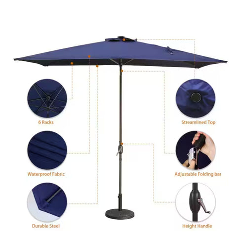 Rectangular Patio Umbrella With Crank Tilt, Polyester UV-Resistant Canopy