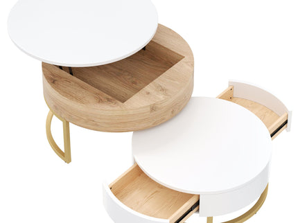 Modern Round Lift-Top Nesting Coffee Tables With 2 Drawers