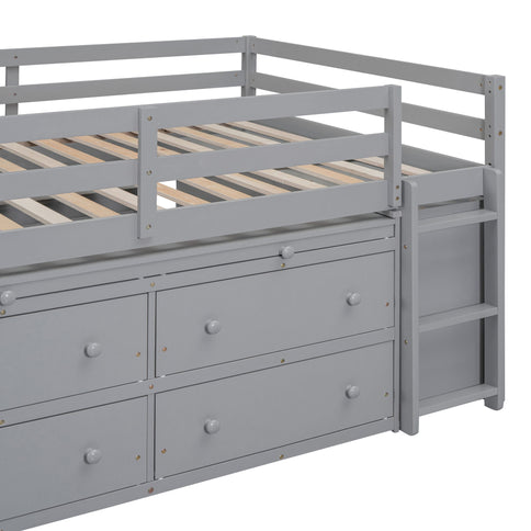 Loft Bed With Retractable Writing Desk And 4 Drawers, With Lateral Portable Desk And Shelves
