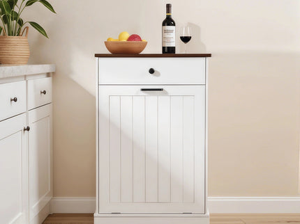 Tilt Out Trash Cabinet With Drawer, 10 Gallon Hamper - White