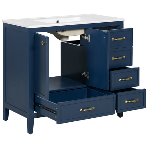 Elegant Vintage Bathroom Vanity & Sink And Soft Closing Door, 4 Drawers Of Different Sizes Frame