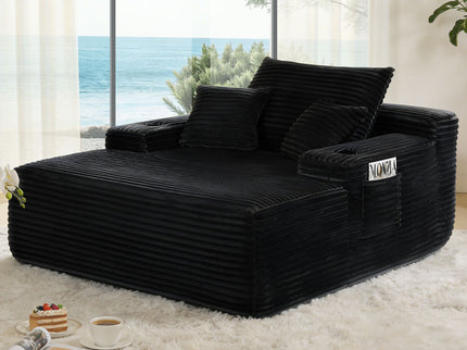 Convertible Chaise Lounge Chair & Wide Armrest & Throw Pillows - Black