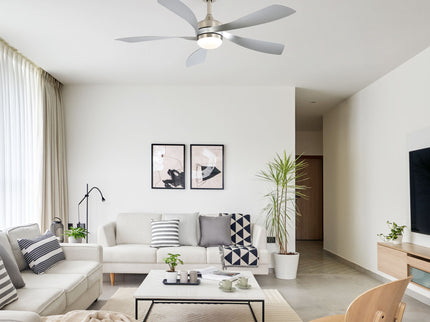 52" Ceiling Fan With Light Featuring 5 Blades Dimmable LED And Memory Function - Nickel