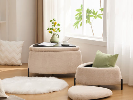 Upholstered Storage Ottoman Set With Reversible Lid