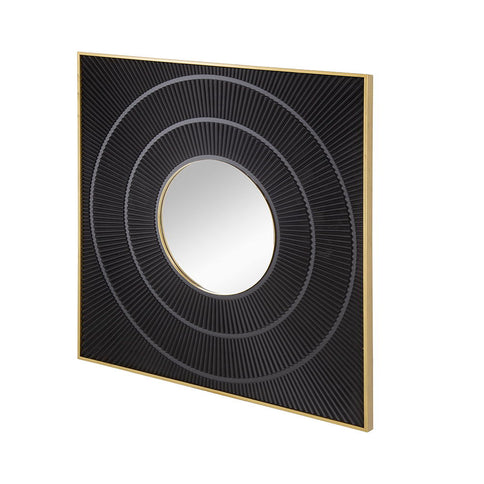 Square Carved Mirror With Pleated Design WithIron Frame, Neutral Colorway Wall Decor For Living Room Bathroom Entryway