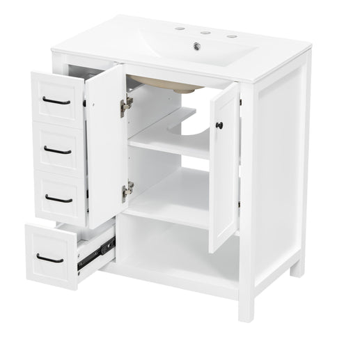 Bathroom Vanity With Sink Top, Bathroom Vanity Cabinet With 2 Doors And 2 Drawers, Open Shelf