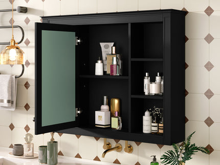 Wall Mounted Medicine Cabinet With Mirror, Storage Cabinet Featuring 6 Open Shelves And Adjustable Interior