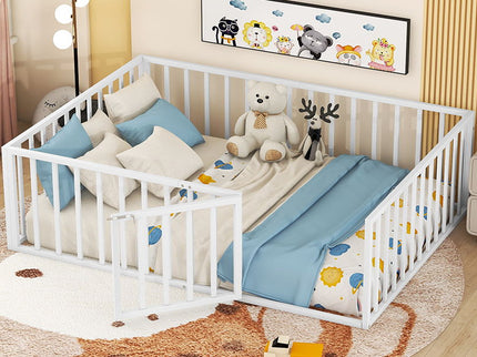 Metal Floor Bed Frame With Fence And Door