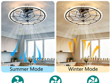 Caged Ceiling Fan With Remote Control Lights, 6 Speeds, 3 Color Temperature LED - Antique Black