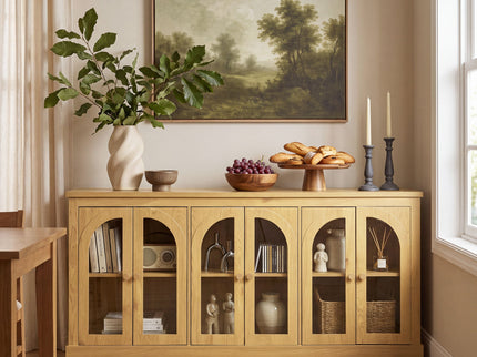 Modern Arched Glass Sideboard With 6 Doors, Buffet Cabinet With Storage And Adjustable Shelves