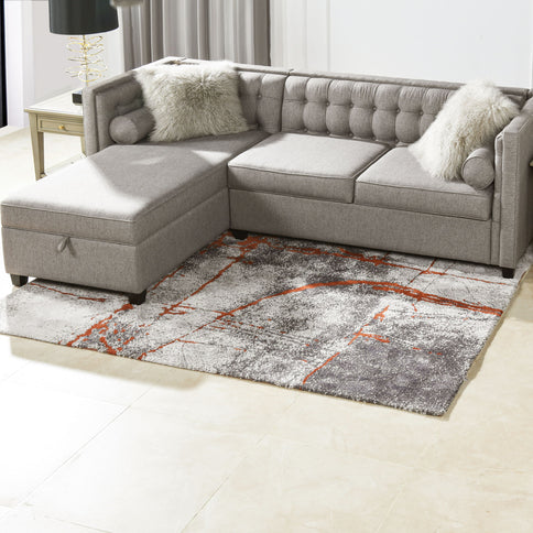 Quarry - 5' X 6.5' Abstract Area Rug - Gray / Orange