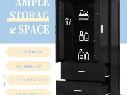Tall Bathroom Storage Cabinet With 2 Doors And Drawers, Adjustable Shelf