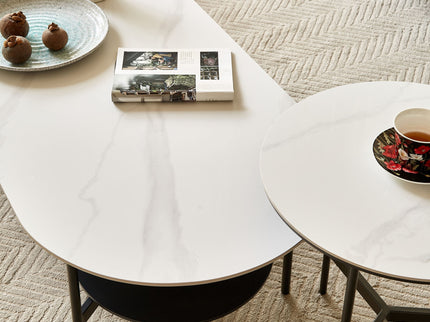 Contemporary Coffee Table Sintered Stone Surface With Ceramic Finish Double Layer Design Base Matte Shelf Modern Living Room Center Table - White / Gray
