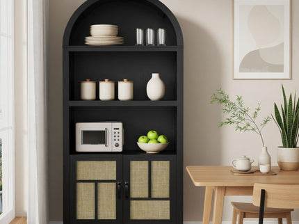 Arched Pantry Cabinet With Adjustable Storage & Doors - Black