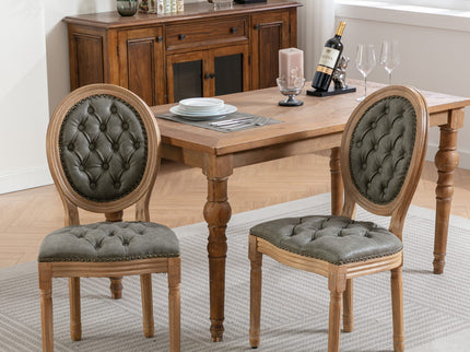 French Style Solid Wood Frame Antique Painting, Hand-Pulled Buckle Decoration Artificial Dining Chair With Nailhead Trim, Wood Legs