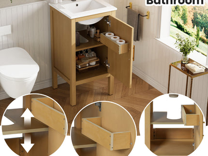 Bathroom Cabinet With Sink, Adjustable Shelf, Soft Closing Hinges - Natural Wood
