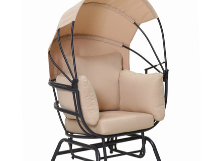 Egg Chair With Cushion And Retractable Canopy - Black / Taupe